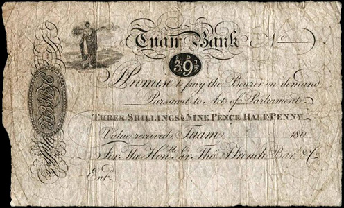 Ffrench's Bank Tuam. 3 Shillings, 9 Pence, Half-Penny ca1804. Hon. Sir Thomas Ffrench