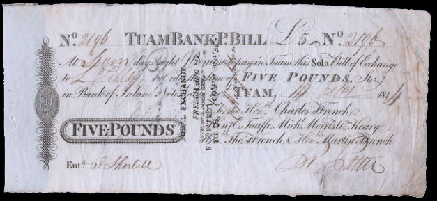 Ffrench's Bank Tuam Five Pounds Post Bill 1814