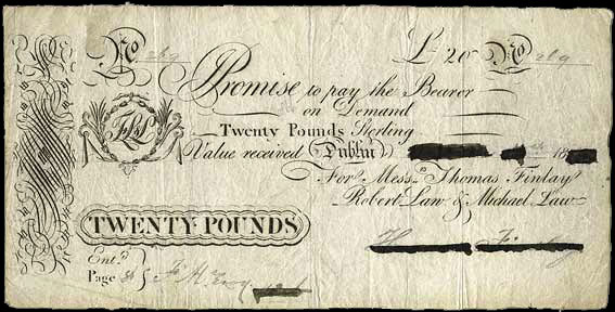 Thomas Finlay & Co. cancelled note £20, Thomas Finlay, Robert Law, Michael Law