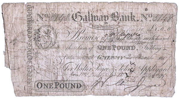 Galway Bank Walter Joyce and John Applyard, 1 Pound 2nd November 1807