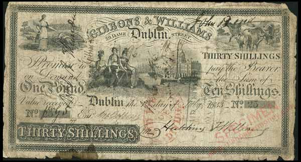 Gibbons and Williams 30 Shillings 1st July 1833