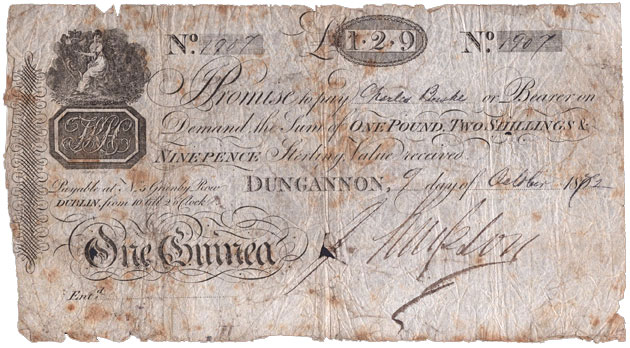Hannyngton's Bank. Dungannon, One Guinea, 9th Oct 1812