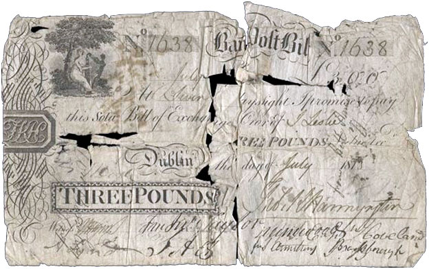 Hannyngton's Bank. Dublin, Three Pounds post bill, July 1815