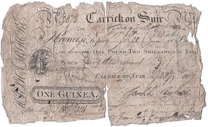 Joseph Carshore Carrick on Suir One Guinea 2nd Jan 1807