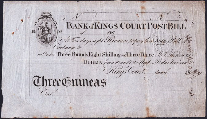 Bank of Kingscourt post bill 3 Guineas