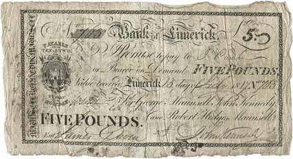 Maunsell's Bank of Limerick 5 Pounds 1817