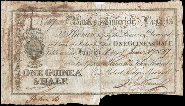 Bank of Limerick, One Guinea and Half, 10 June 1817