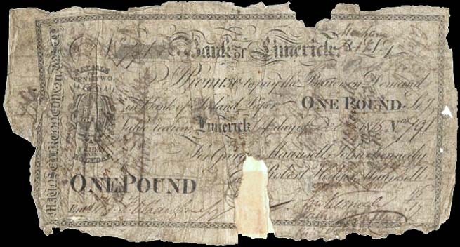 Limerick, Maunsell's Bank, One Pound, 14 Dec 1815