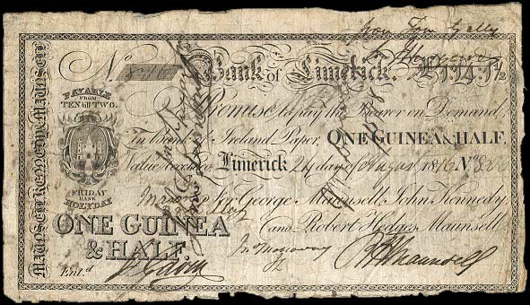 Maunsell's Bank of Limerick, One Guinea and Half, 24 Aug 1816