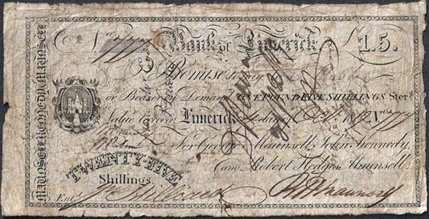 Bank of Limerick, Maunsell's 25 Shillings, Oct 1819. George Maunsell, John Kennedy, Robert Hedges Maunsell