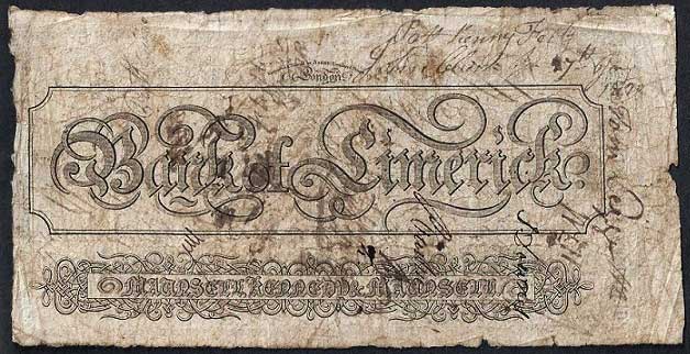 Bank of Limerick, Maunsell's 25 Shillings, Oct 1819 reverse