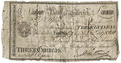 Maunsell's Bank of Limerick 3 Guineas 1817
