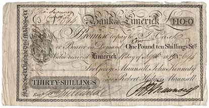 Maunsell's Bank of Limerick 30 Shillings 1819