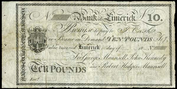 Maunsell's Bank, Limerick, Ten Pounds, unissued