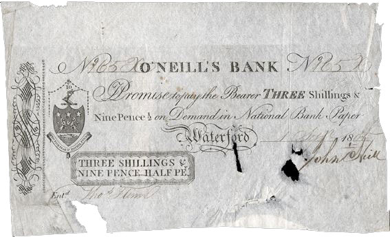 O'Neills Bank, 3 Shillings 9 and a half Pence, 1st Sept 1800
