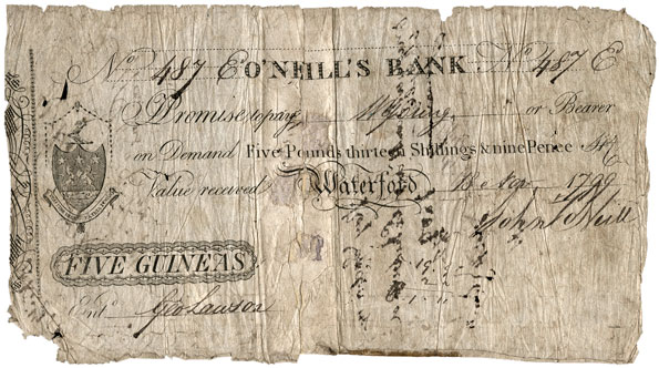 O'Neills Bank, 5 Guineas, 18 November 1799