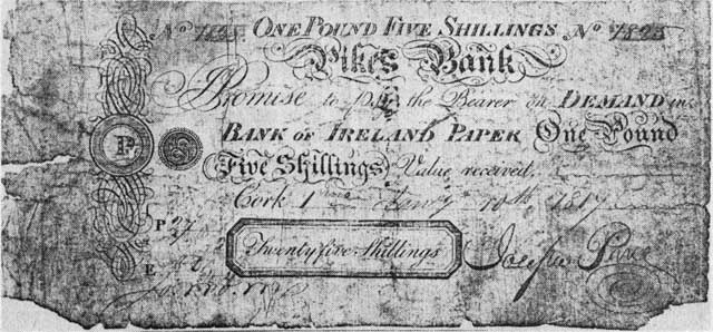 Pikes Bank, Cork 25 Shillings, Jan 10th 1817