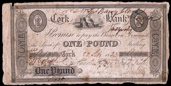 Cork Bank, One Pound, 22nd Feb 1823, Charles Henry & John Leslie