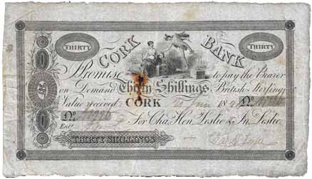Cork Bank, Roberts and Leslie, Thirty Shillings 1825