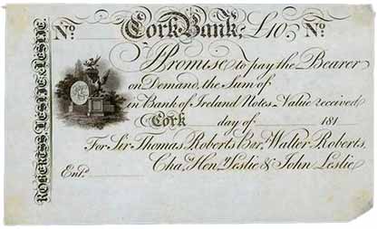 Roberts and Leslie, Cork Bank. Blank note proof
