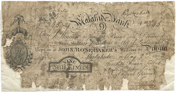 Malahide Bank 9 Shillings 2 May 1803. Richard Wogan Talbot, John Leeson, Edward Glassock