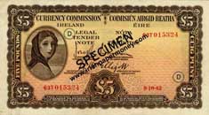 Currency Commission Ireland Five Pounds 1942