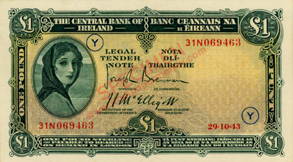£1, dated 29.10.43, code Y