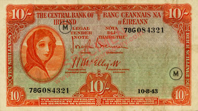 Central Bank of Ireland 10 shillings, 1943
