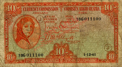  Currency Commission Ireland 10 shillings, 1.12.41 Normal code J