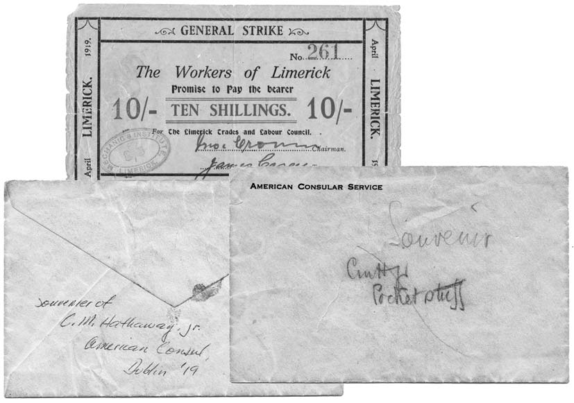 Limerick Soviet note kept by Charles Montgomery Hathaway, Jr, US Consul in Ireland