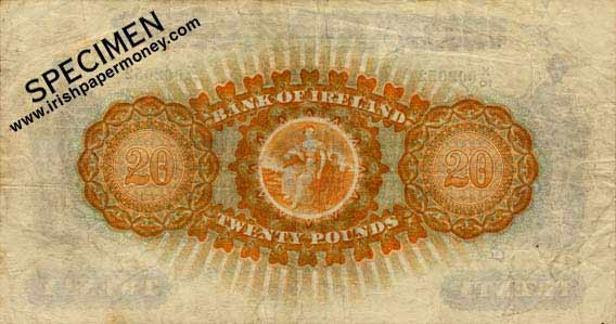 Bank of Ireland Twenty Pounds 1929 reverse