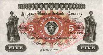 Bank of Ireland 5 Pounds 1958
