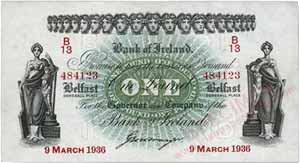 Bank of Ireland One Pound 1936 Frazer
