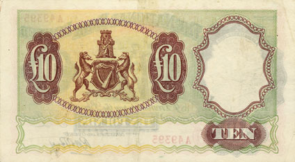 National Bank 10 Pounds 1959 reverse