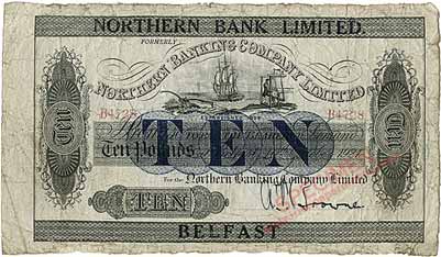 Ireland, Northern Bank Ten Pounds 1921, Northern Ireland overprint