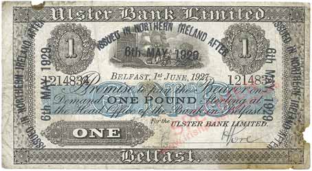 Ulster Bank One Pound 1929 Overprint