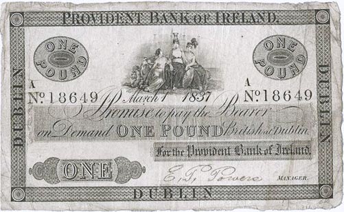 Provident Bank of Ireland, Dublin, One Pound, March 1st 1837, Prefix A