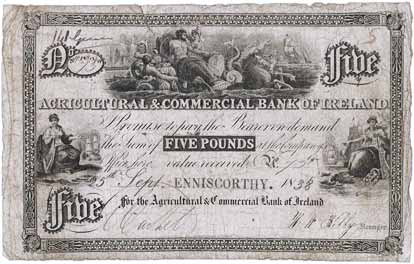 agricultural and commercial bank of ireland 5 pounds 1838