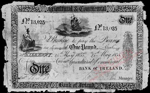 Agricultural and Commercial Bank of Ireland, £1 Pound 25 May 1835 Kilkenny