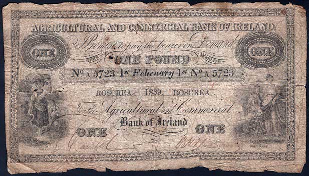 Agricultural and Commercial Bank of Ireland, 1 Pound 1839 Roscrea