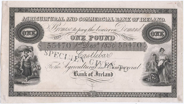 Agricultural and Commercial Bank of Ireland, One Pound 1836 proof Castlebar - Proof