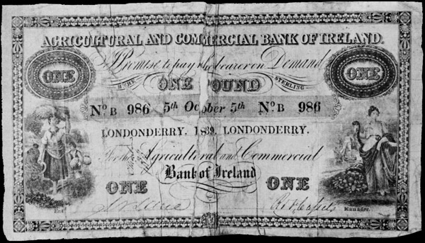 Agricultural and Commercial Bank of Ireland, £1 Pound 5 October 1839 Londonderry