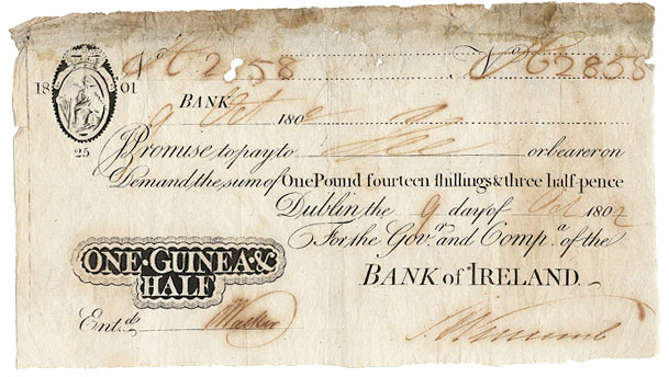 Bank of Ireland One Guinea and a Half 1802