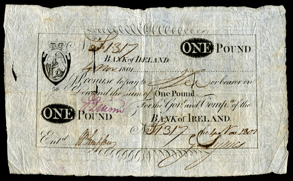 Bank of Ireland One Pound 4 Nov 1801