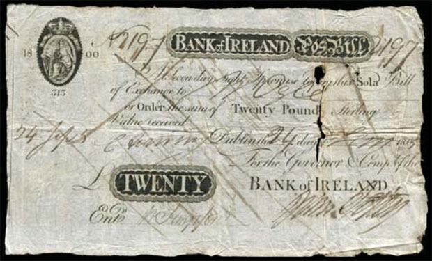 Bank of Ireland 20 Pounds Post Bill 1813