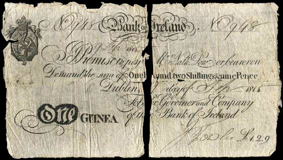 Bank of Ireland One Guinea 9 Sept 1815