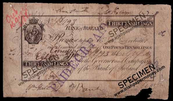 Bank of Ireland 30 Shillings 6 Aug 1813