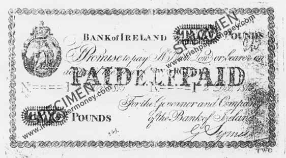 Bank of Ireland 2 Pounds 1815. Type A1
