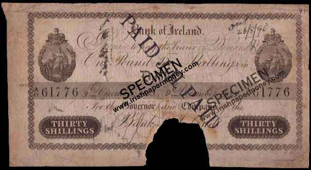 Bank of Ireland Thirty Shillings 1833