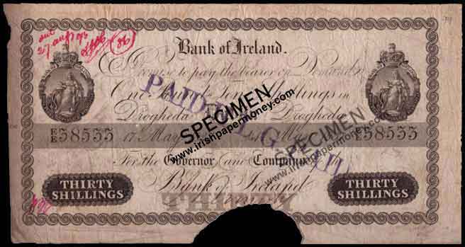 Bank of Ireland 30 Shillings 1837